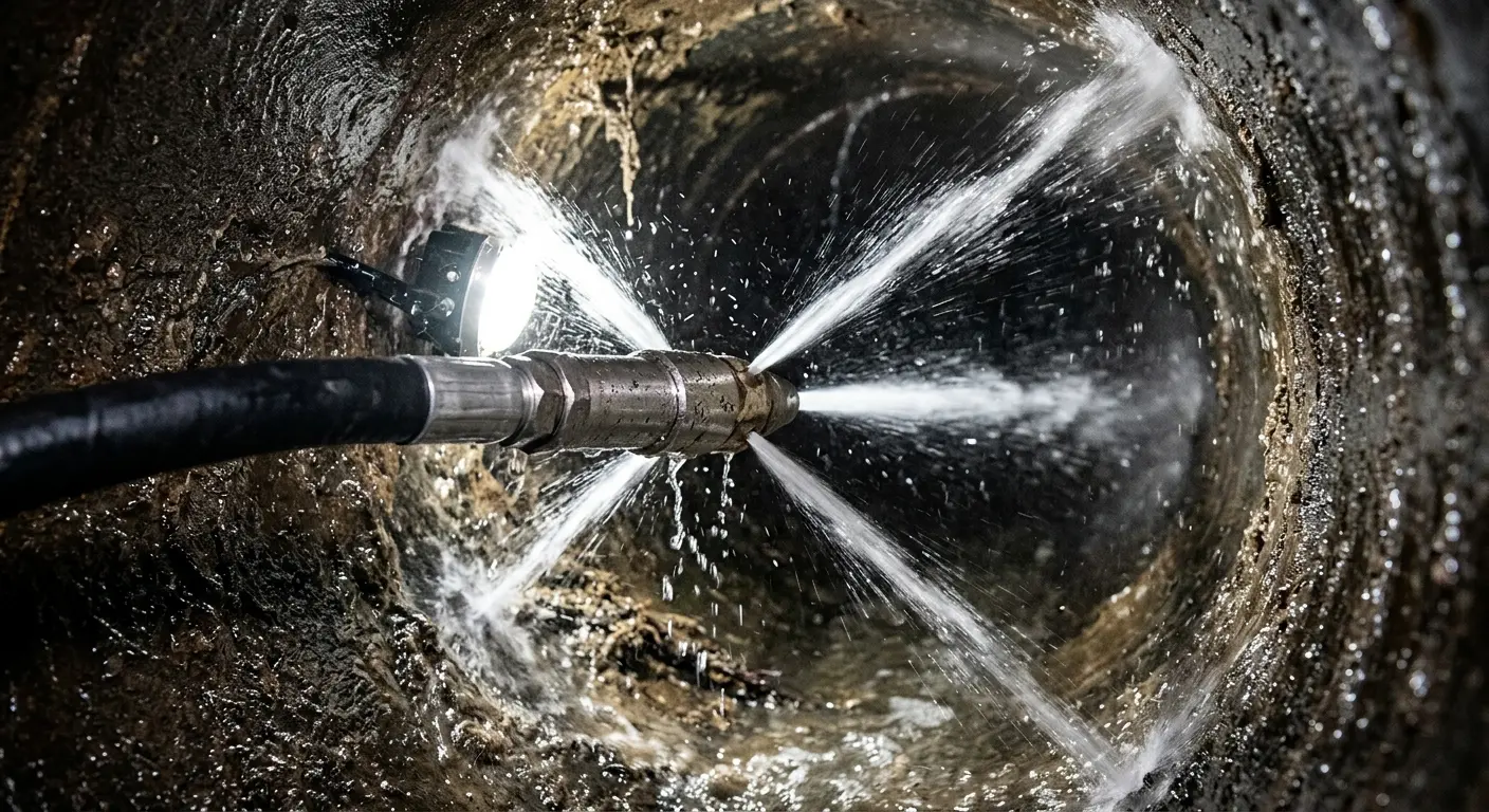 High-pressure hydro jetting nozzle cleaning sewer pipe for Sewer Cleanout in Pittsburg